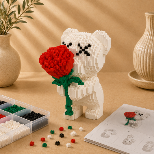 Weißer Bär mit Rose Bausteinset