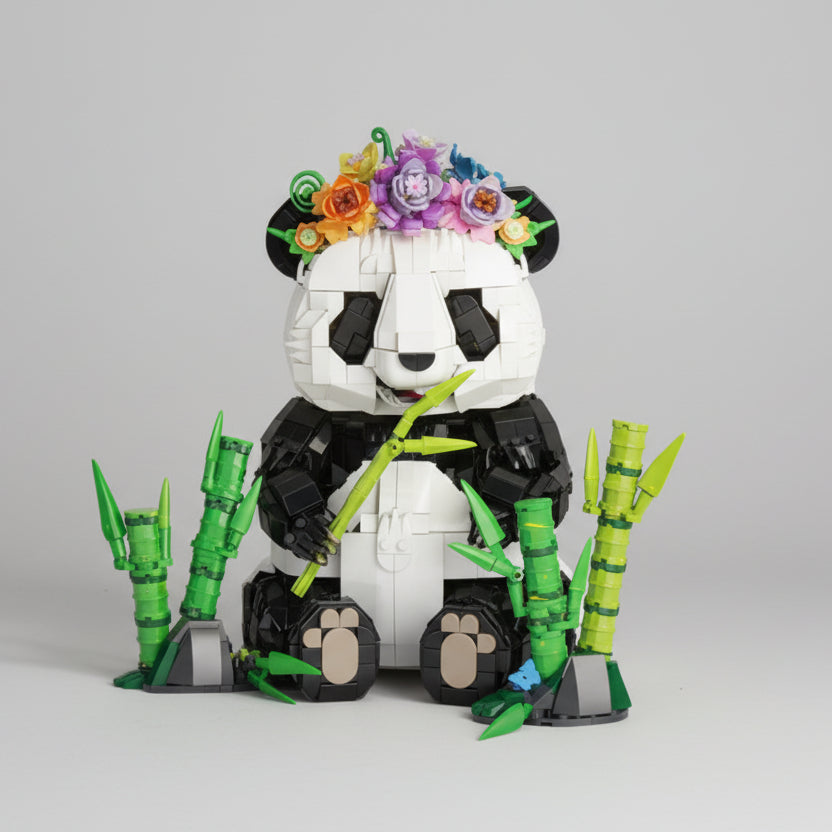 Panda mit Blumenkranz Bausteinset
