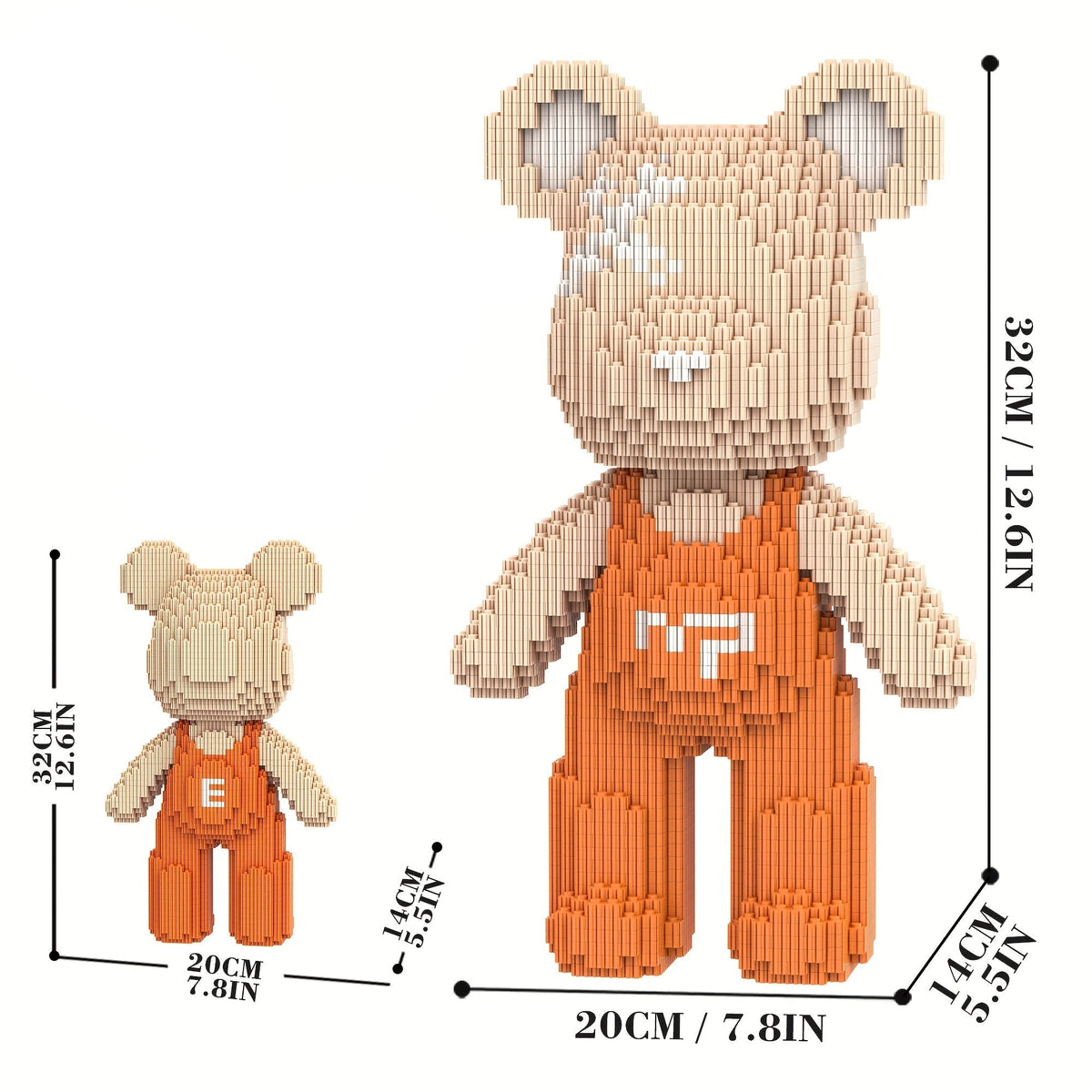 Bär mit orangefarbener Latzhose Bausteinset