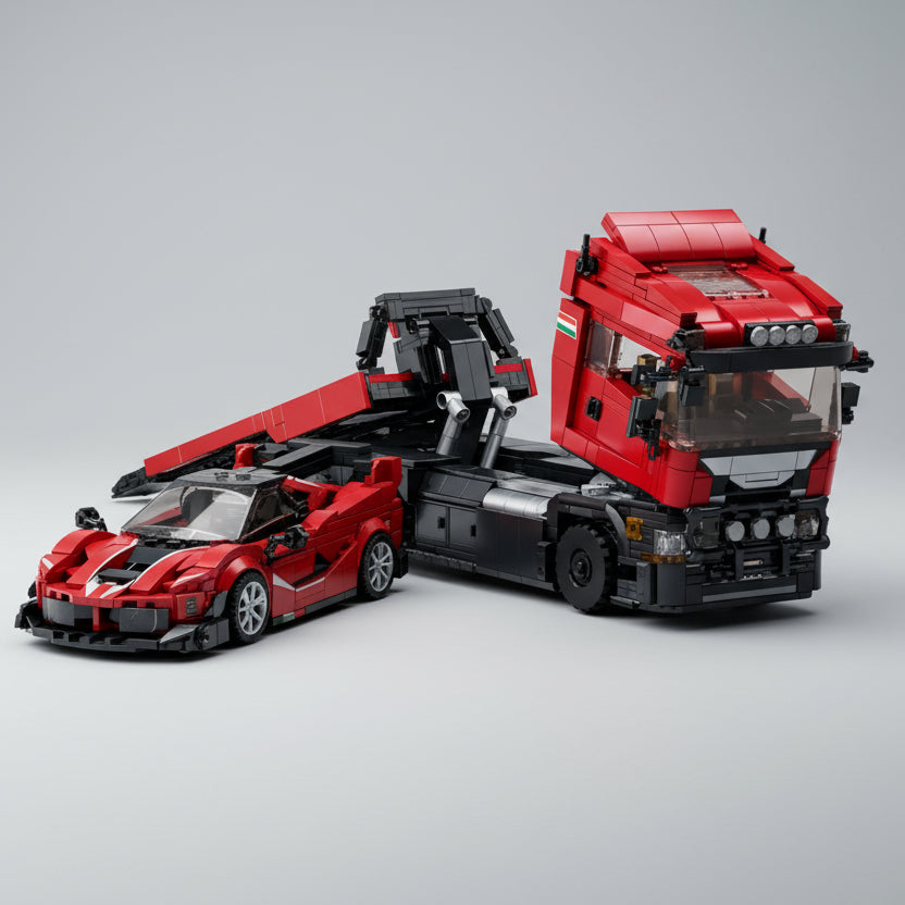 Trailer mit Supersportwagen Bausteinset