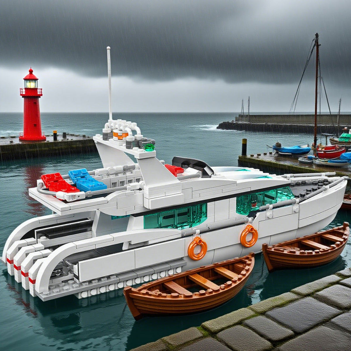 Weißes Delfin-Boot Bausteinset