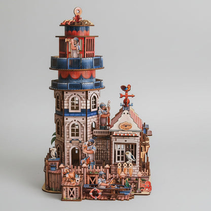 Leuchtturm mit Haus 3D-Holzbausatz