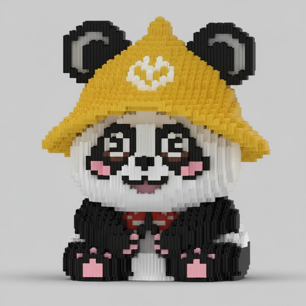 Panda mit gelbem Hut Bausteinset