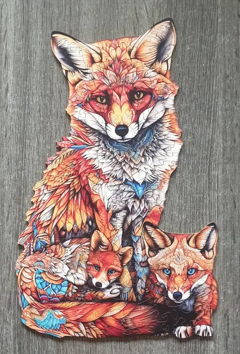 Fuchs mit kleinen Füchsen Holzpuzzle
