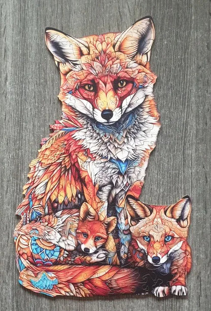 Fuchs mit kleinen Füchsen Holzpuzzle