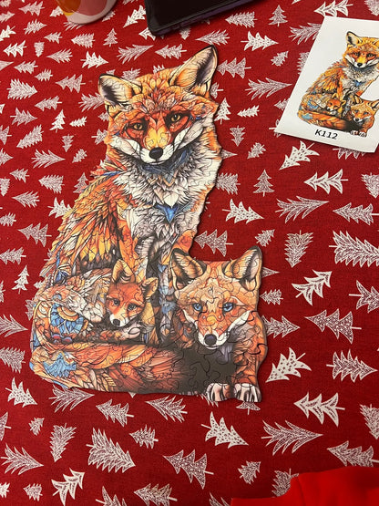 Fuchs mit kleinen Füchsen Holzpuzzle