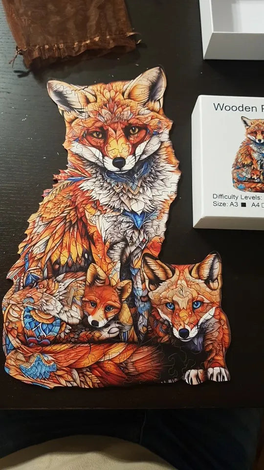 Fuchs mit kleinen Füchsen Holzpuzzle