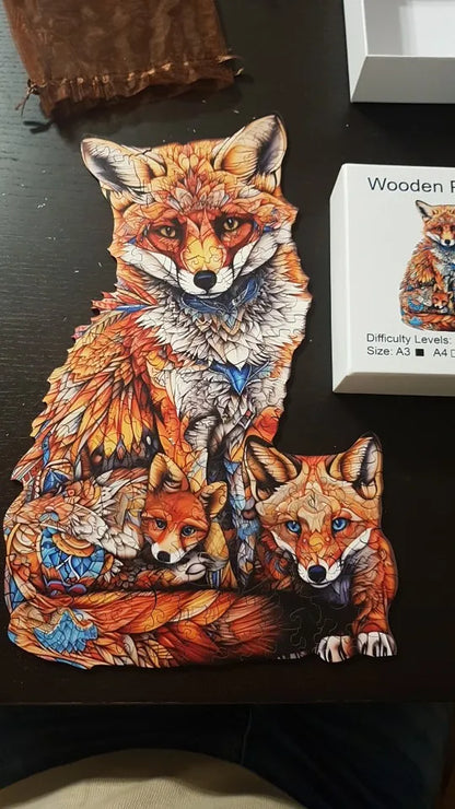 Fuchs mit kleinen Füchsen Holzpuzzle