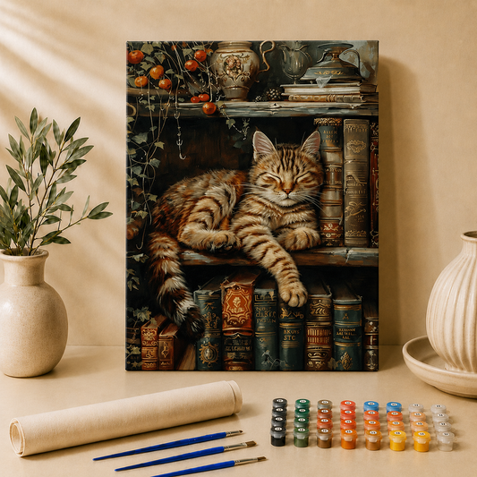 Malen nach Zahlen Katze im Bücherregal
