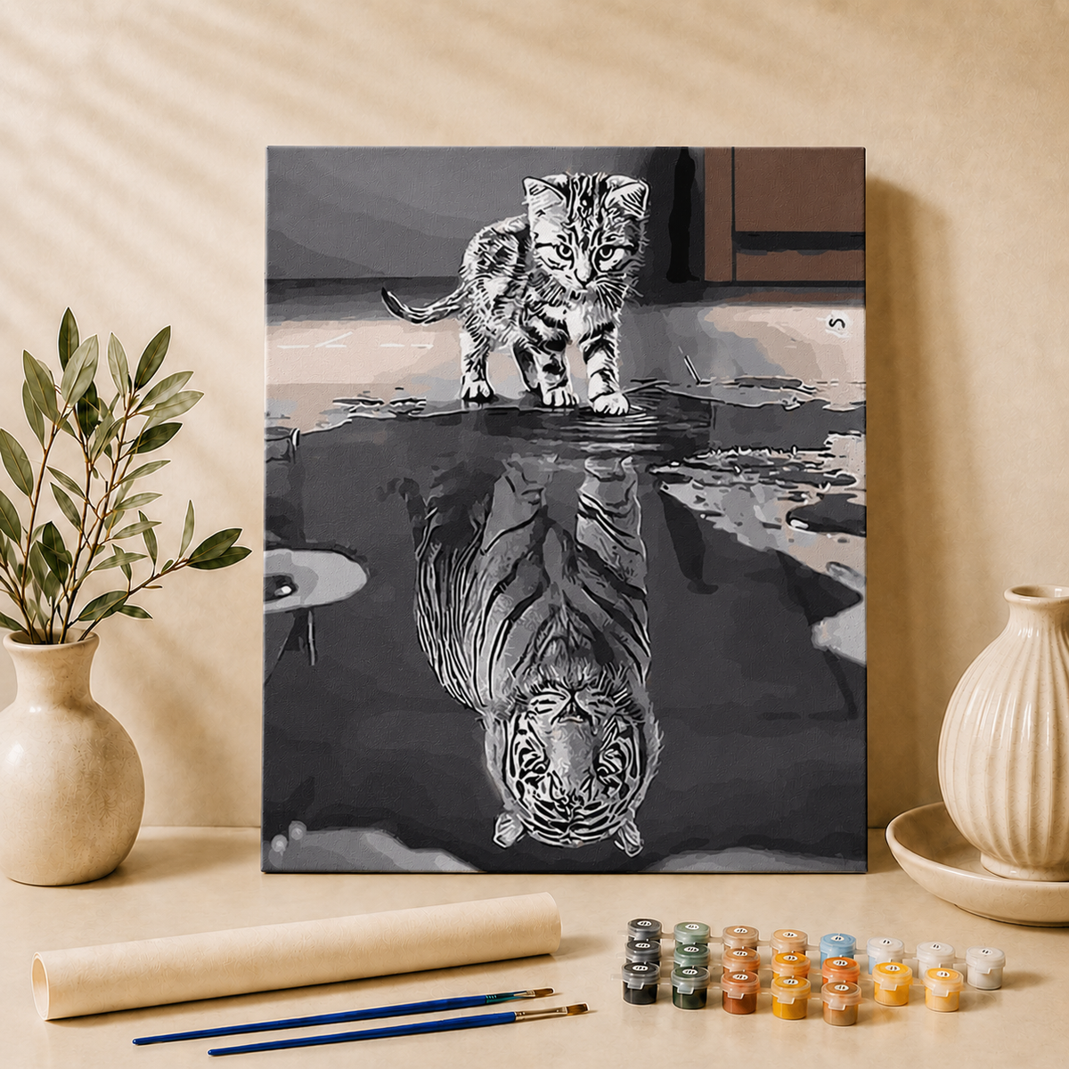 Malen nach Zahlen Kätzchen Weißer Tiger