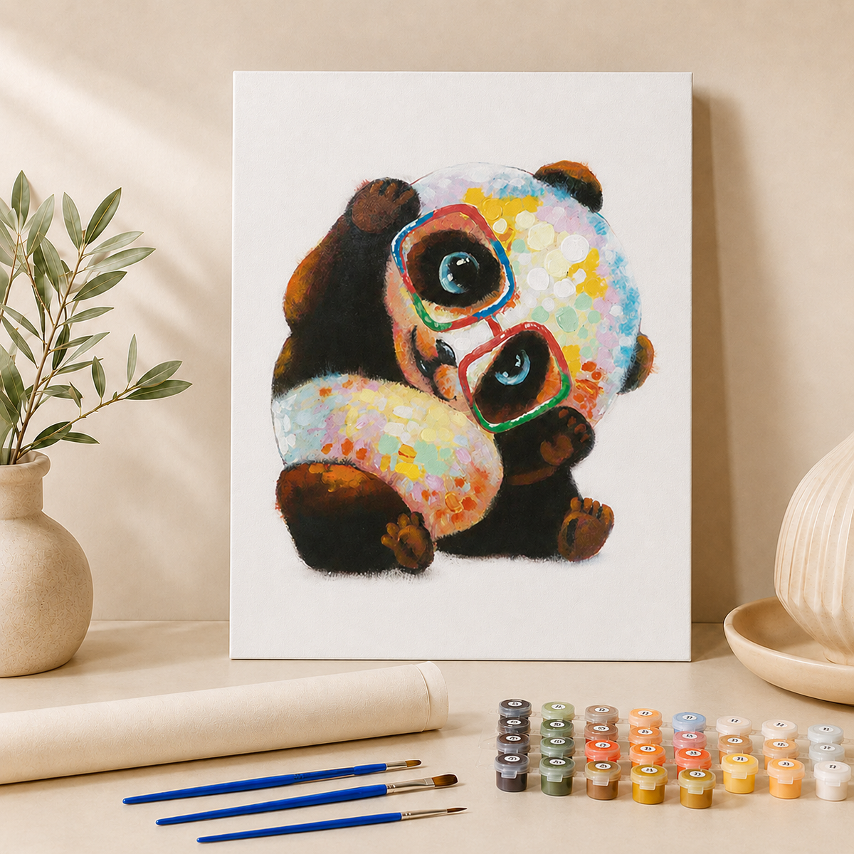 Malen nach Zahlen Niedlicher Panda mit Brille