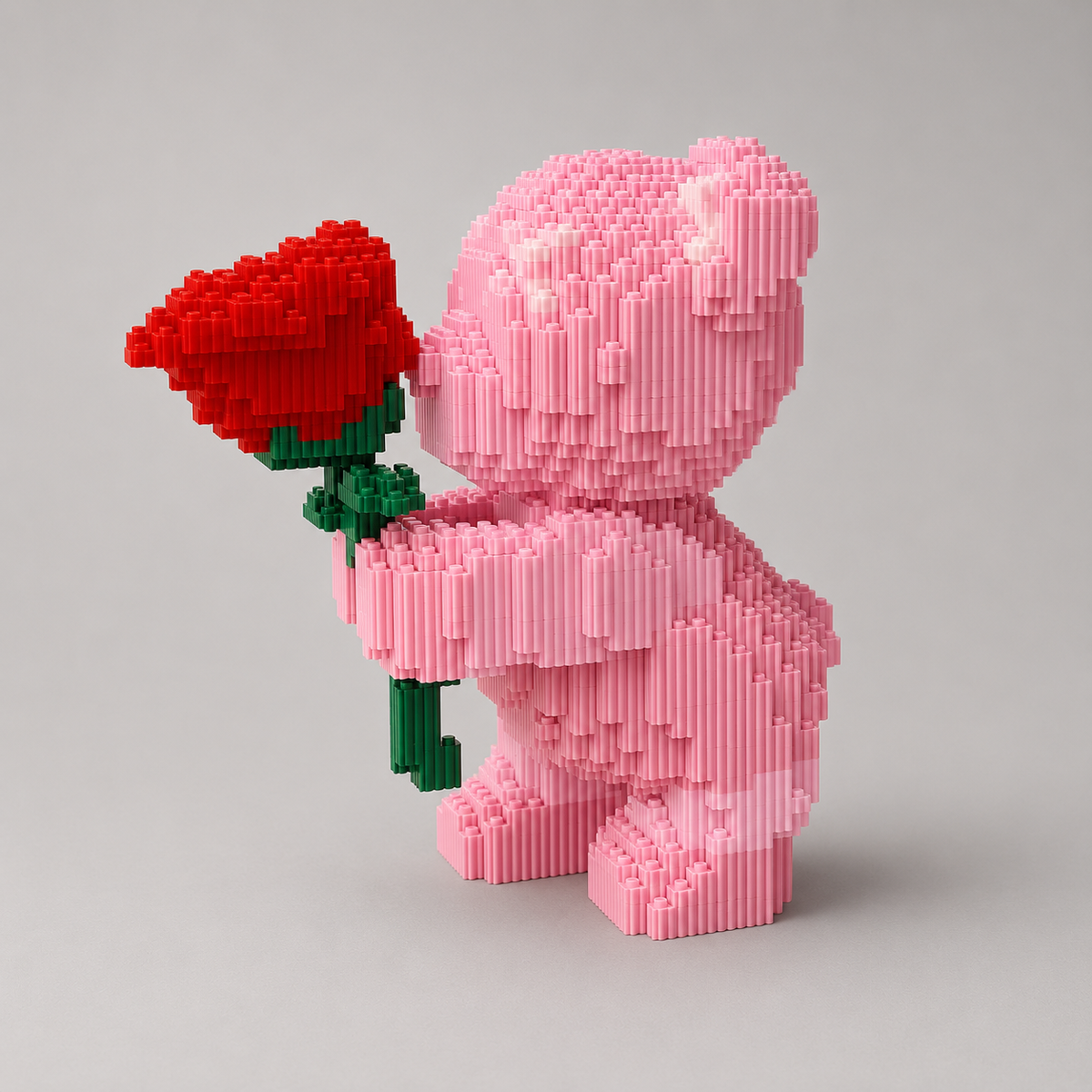 Rosa Bärchen mit Rose Bausteinset