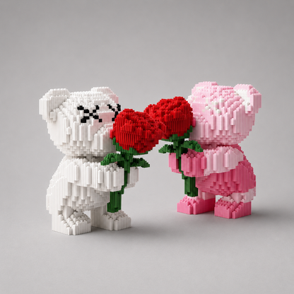 Rosa Bärchen mit Rose Bausteinset