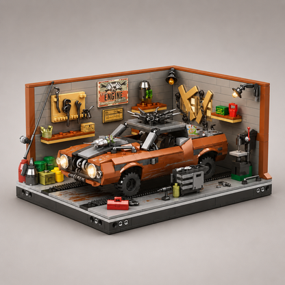 Braunes Auto in Garage Bausteinset