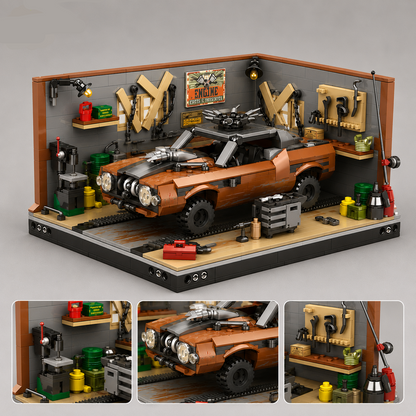 Braunes Auto in Garage Bausteinset