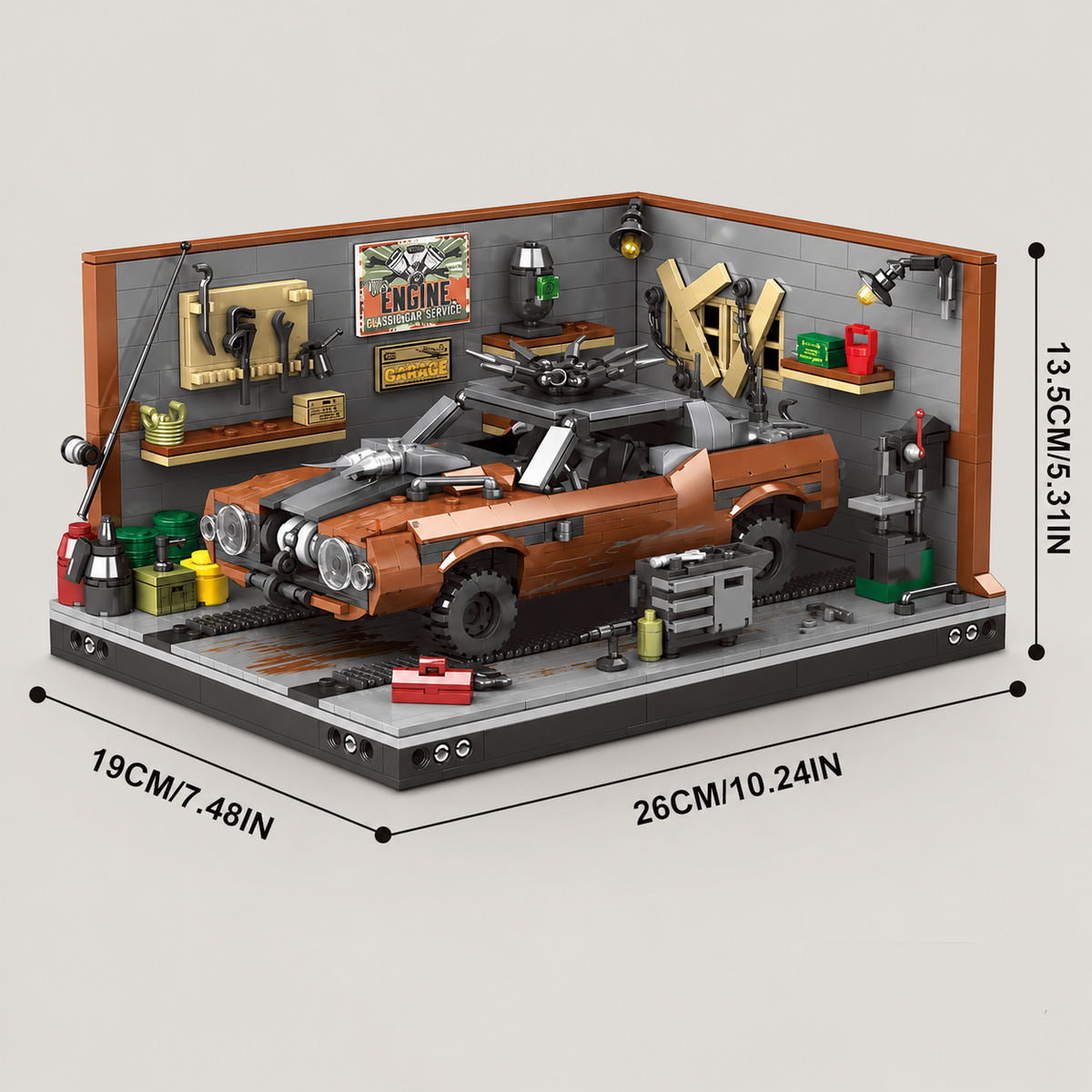Braunes Auto in Garage Bausteinset