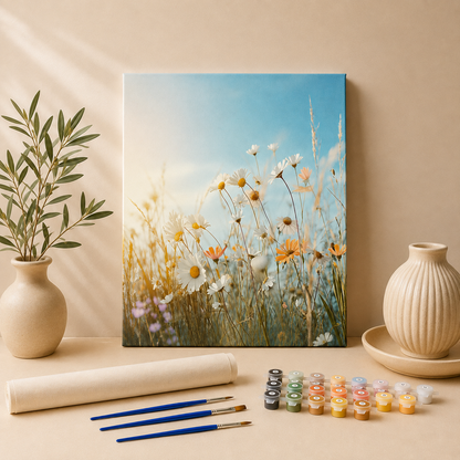 Malen nach Zahlen Blumen bei blauem Himmel
