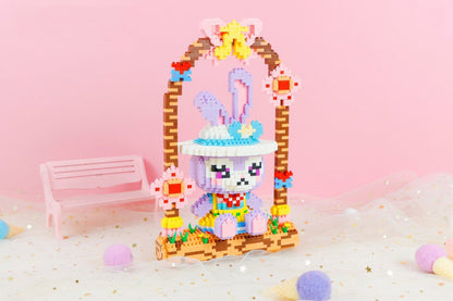Lila Kaninchen unter Schleife Bausteinset