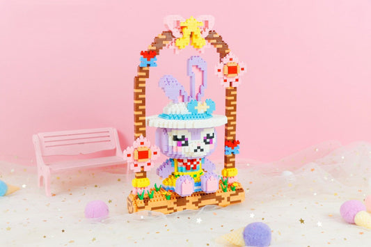 Lila Kaninchen unter Schleife Bausteinset