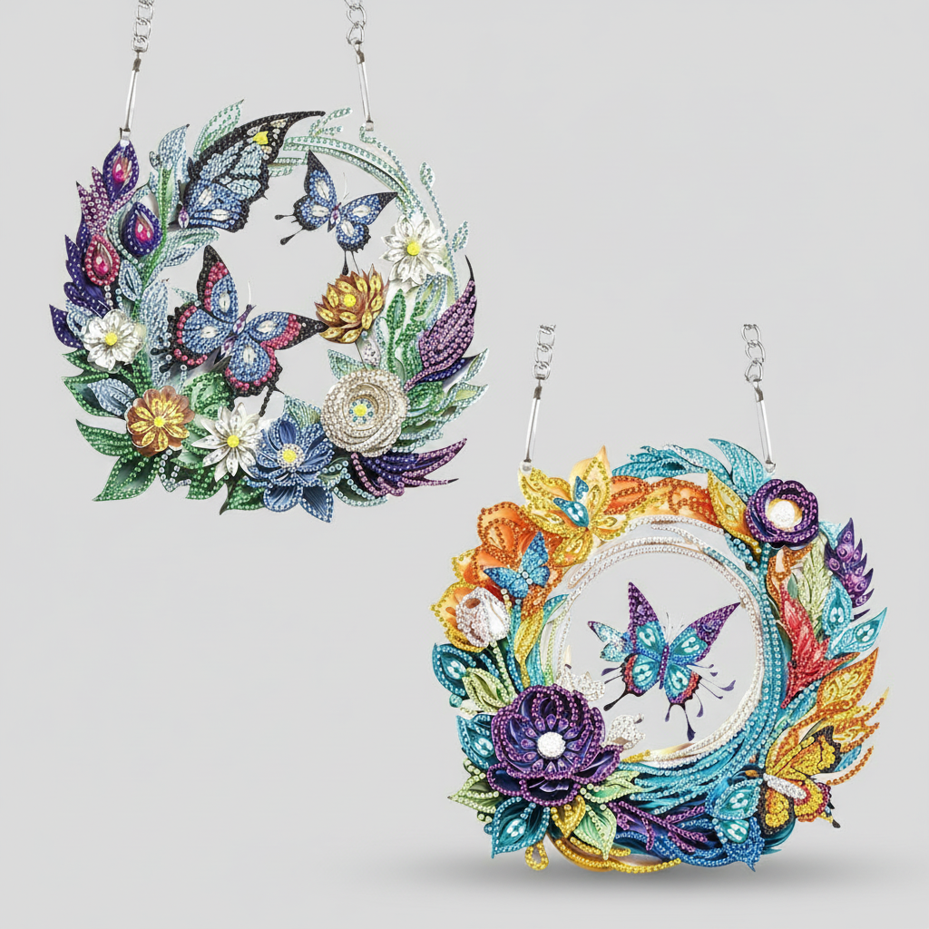 Diamond Painting Schmetterlinge mit Blumen