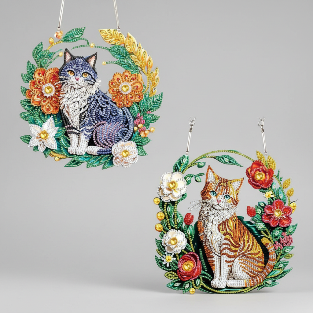 Diamond Painting Katze mit Blumen