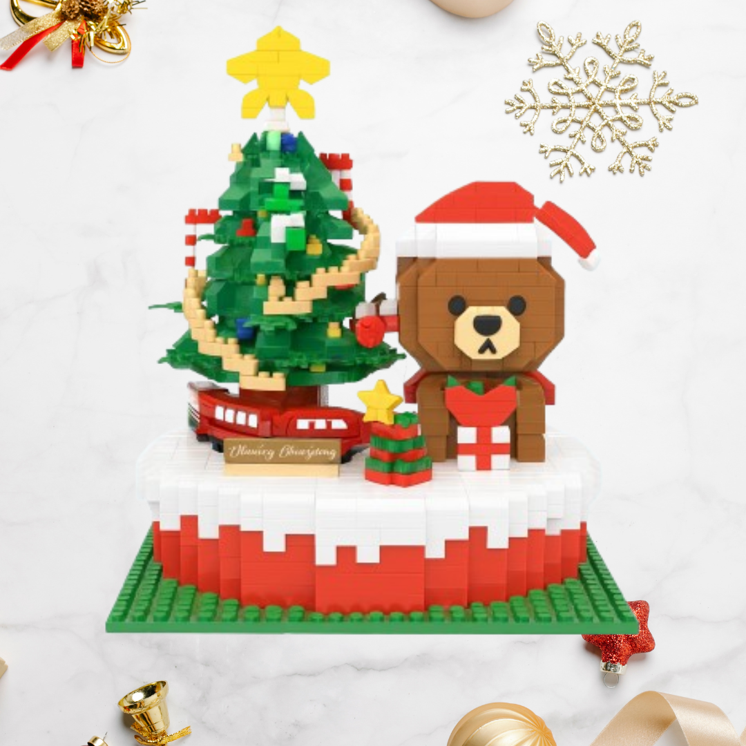 Weihnachtsbaum und Bär auf Bauplatte Bausteinset