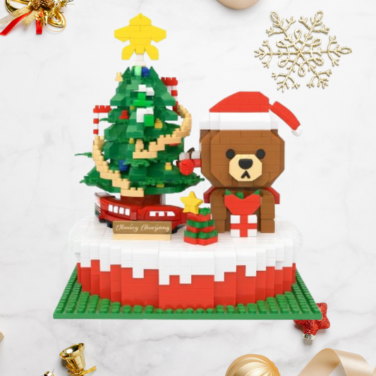 Weihnachtsbaum und Bär auf Bauplatte Bausteinset