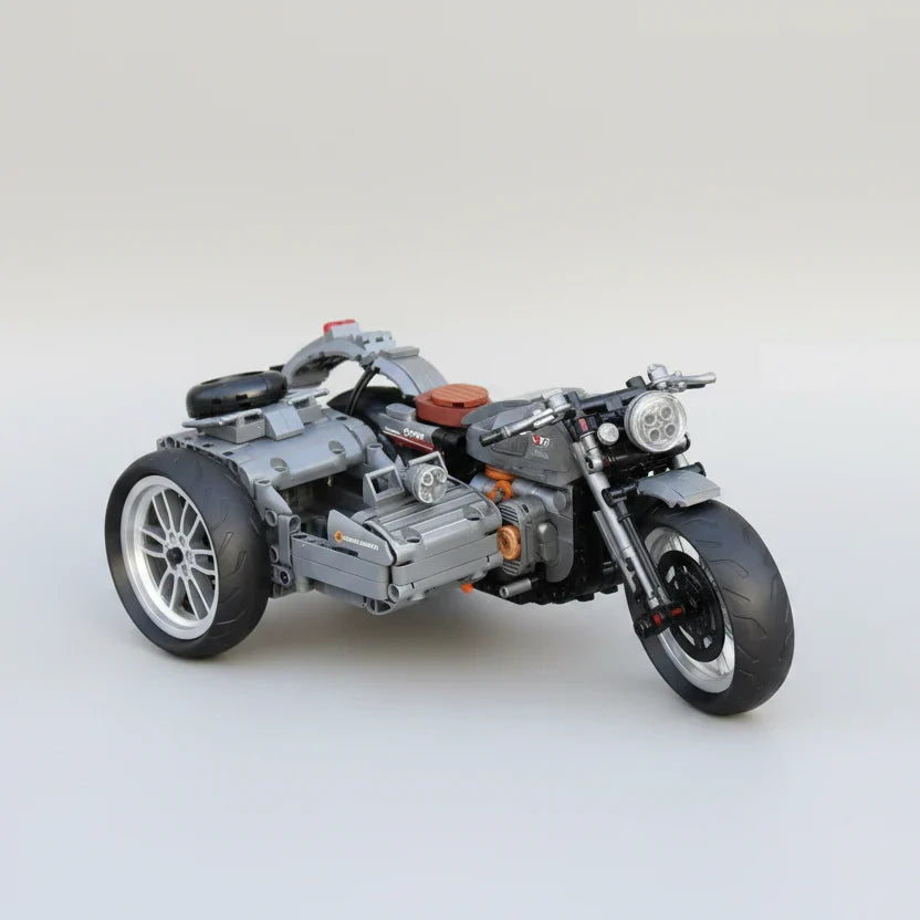 Mechanisches Retro Dreirad Motorrad Bausteinset