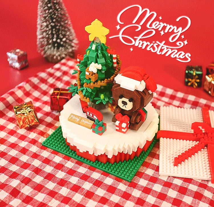Weihnachtsbaum und Bär auf Bauplatte Bausteinset