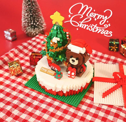 Weihnachtsbaum und Bär auf Bauplatte Bausteinset
