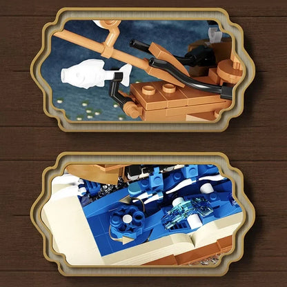 Schiff auf einem Buch Bausteinset