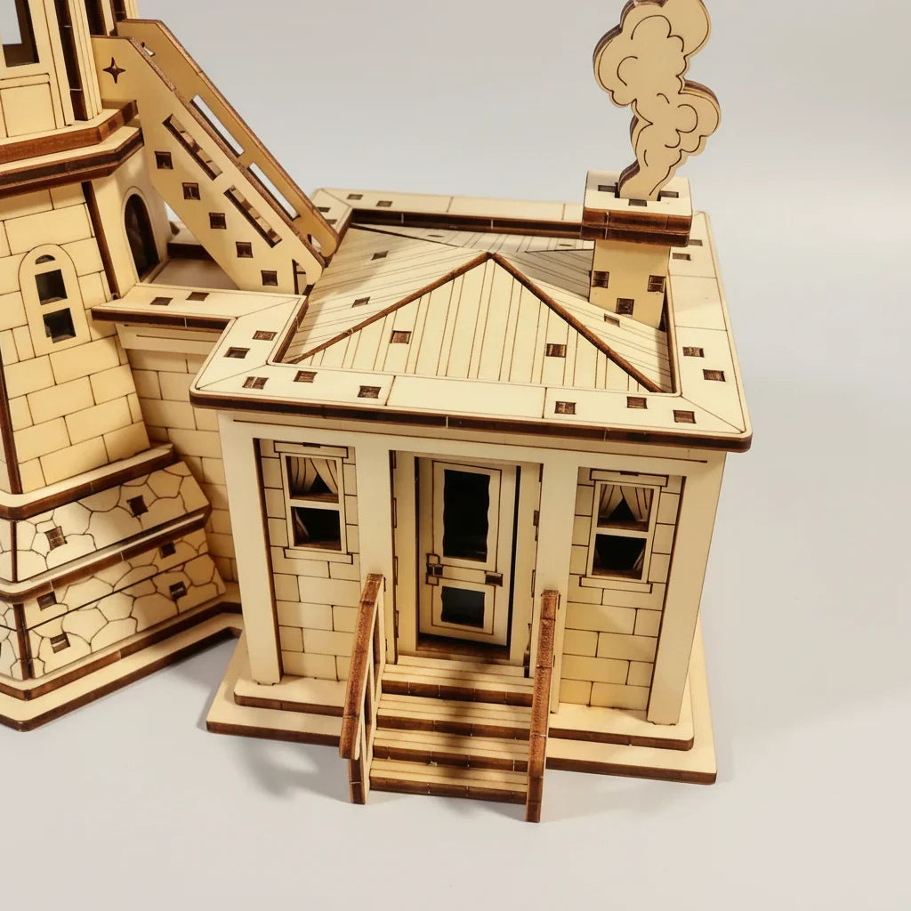 Leuchtturm mit Häuschen 3D-Holzbausatz