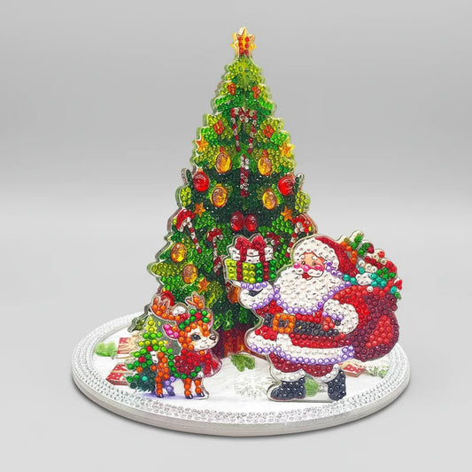 Diamond Painting 3D Weihnachtsmann bei Weihnachtsbaum