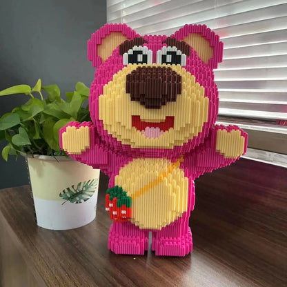 Rosa bär mit Erdbeertasche Bausteinset