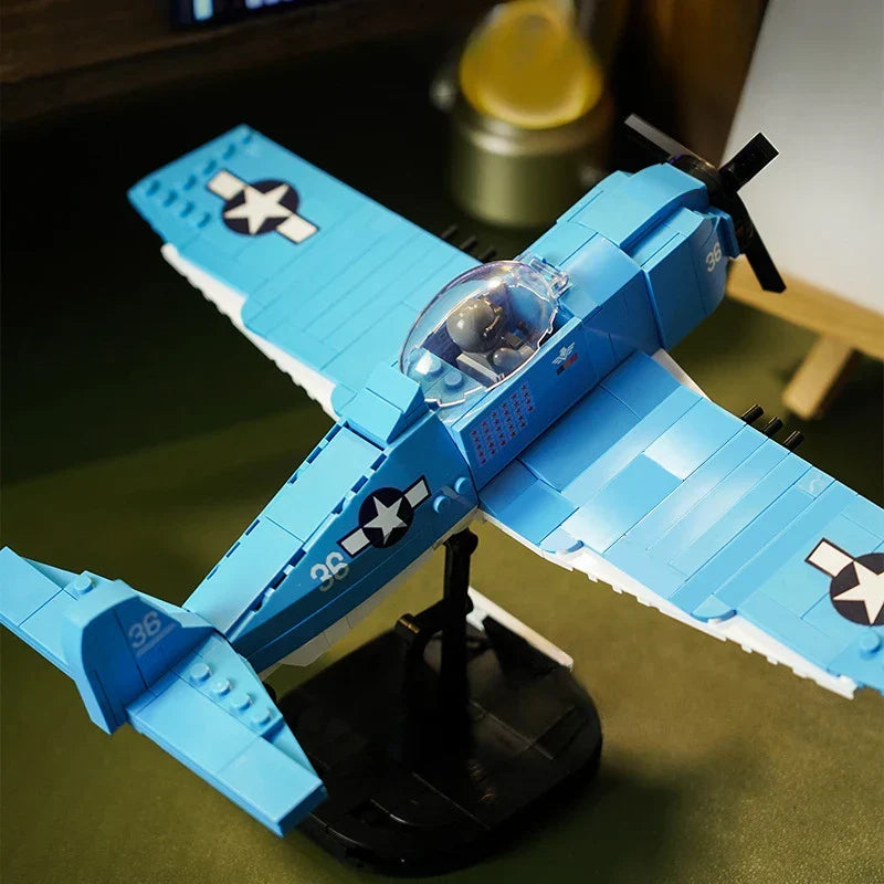 blaues Kampfflugzeug Bausteinset