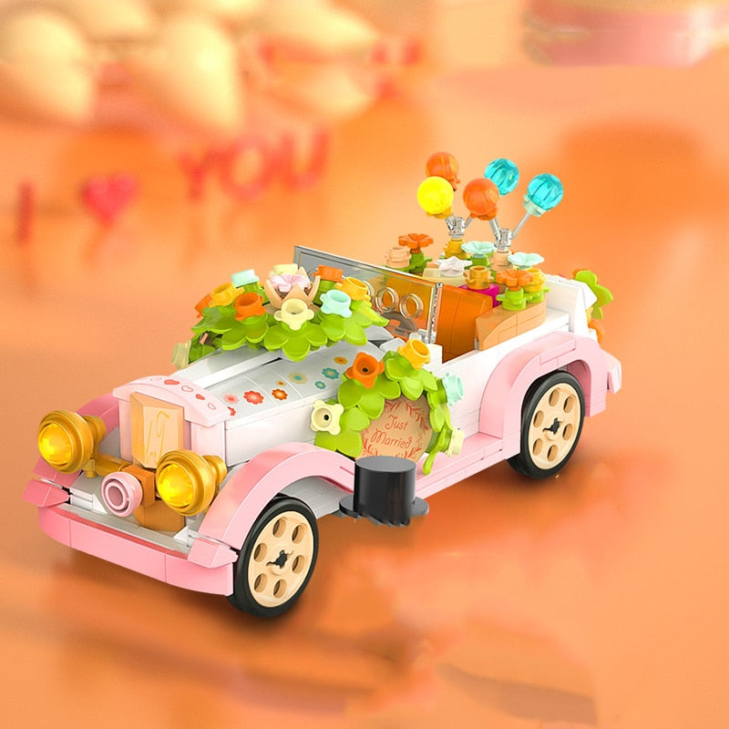 Rosa Hochzeitsauto Bausteinset