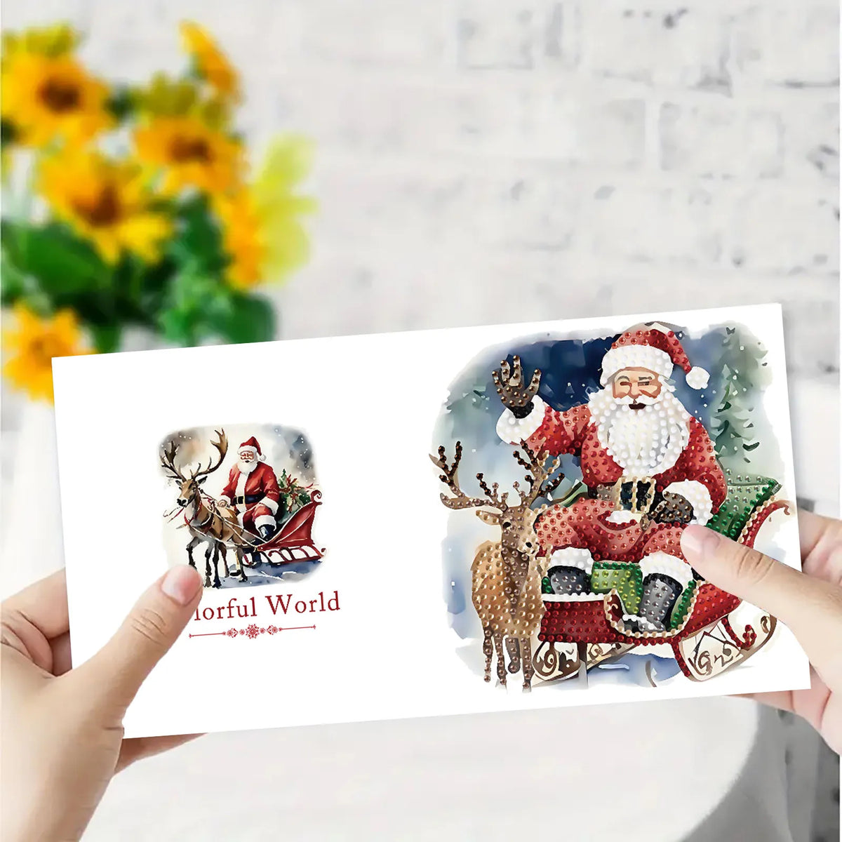 Diamond Painting Weihnachtsmann-im-Schlitten-Karten