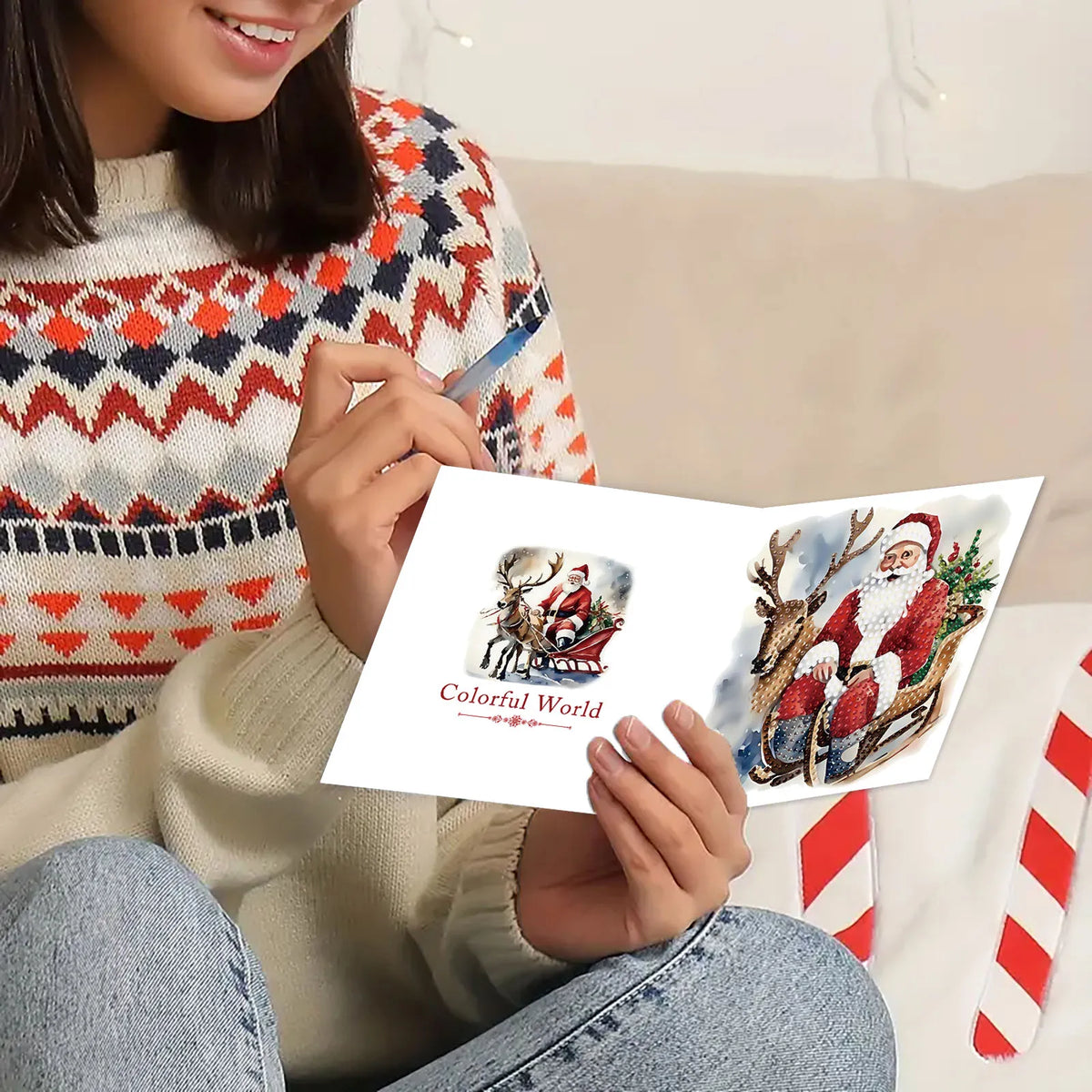 Diamond Painting Weihnachtsmann-im-Schlitten-Karten