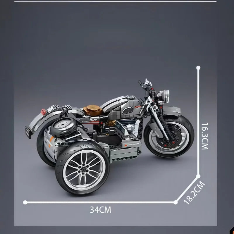 Mechanisches Retro Dreirad Motorrad Bausteinset