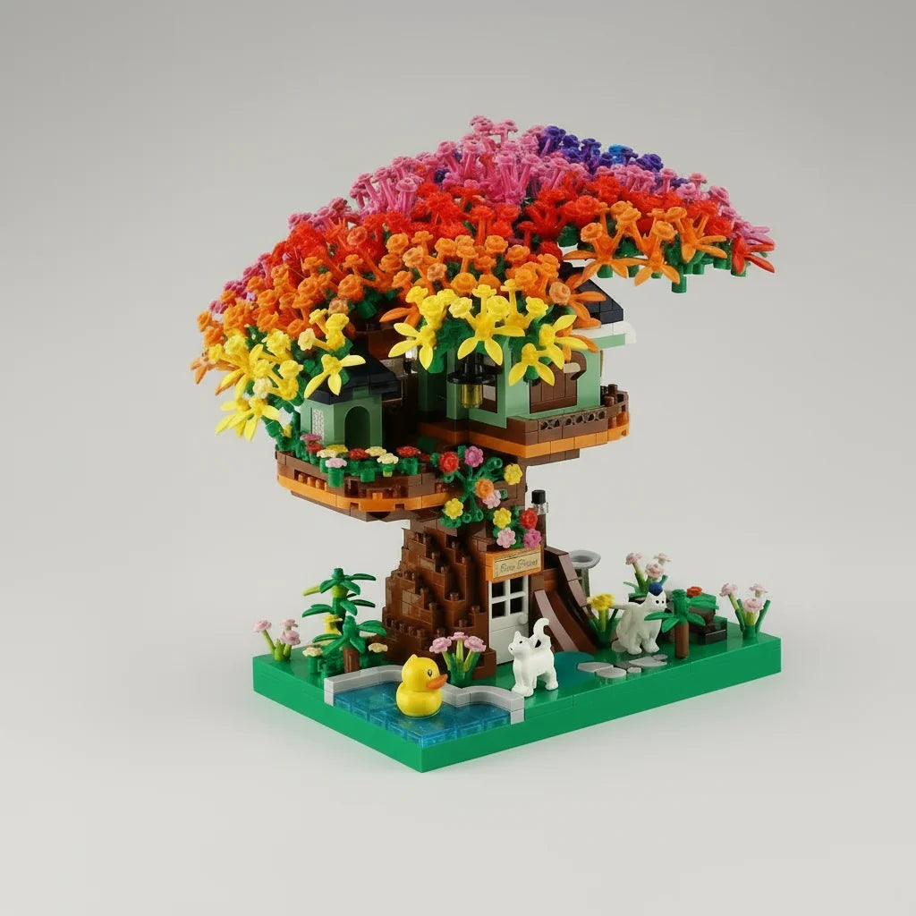 Regenbogen-Baumhaus Bausteinset