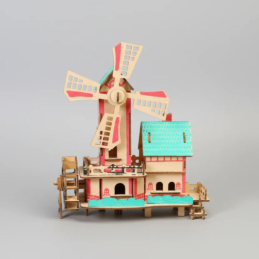 Bunte Windmühle 3D-Holzbausatz