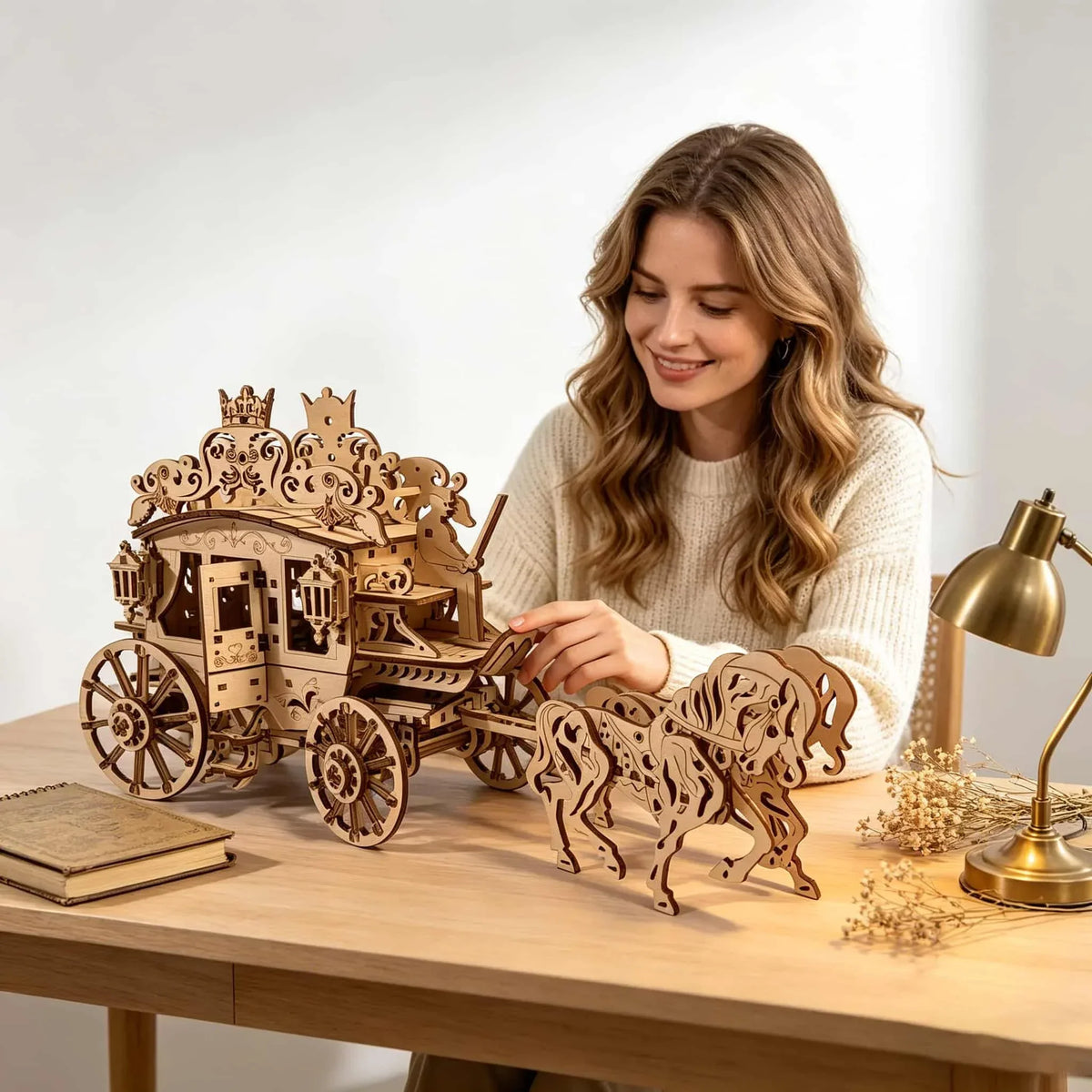 Kutsche mit Pferden 3D-Holzbausatz