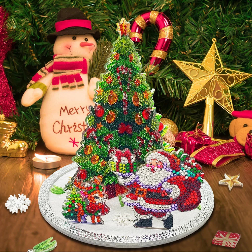 Diamond Painting 3D Weihnachtsmann bei Weihnachtsbaum