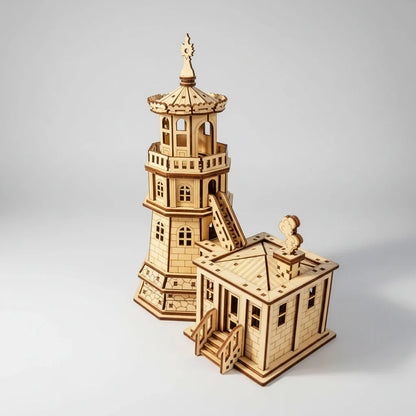Leuchtturm mit Häuschen 3D-Holzbausatz