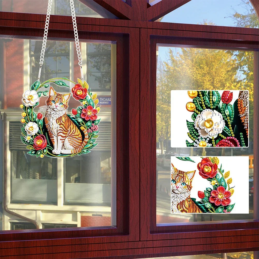 Diamond Painting Katze mit Blumen