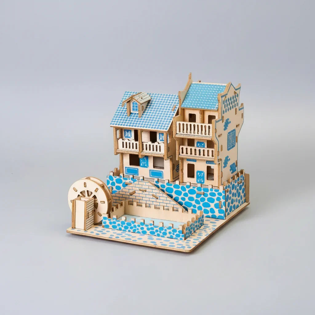 Blaues Haus 3D-Holzbausatz