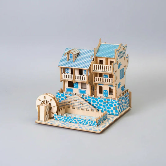 Blaues Haus 3D-Holzbausatz