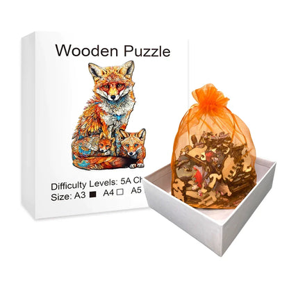 Fuchs mit kleinen Füchsen Holzpuzzle