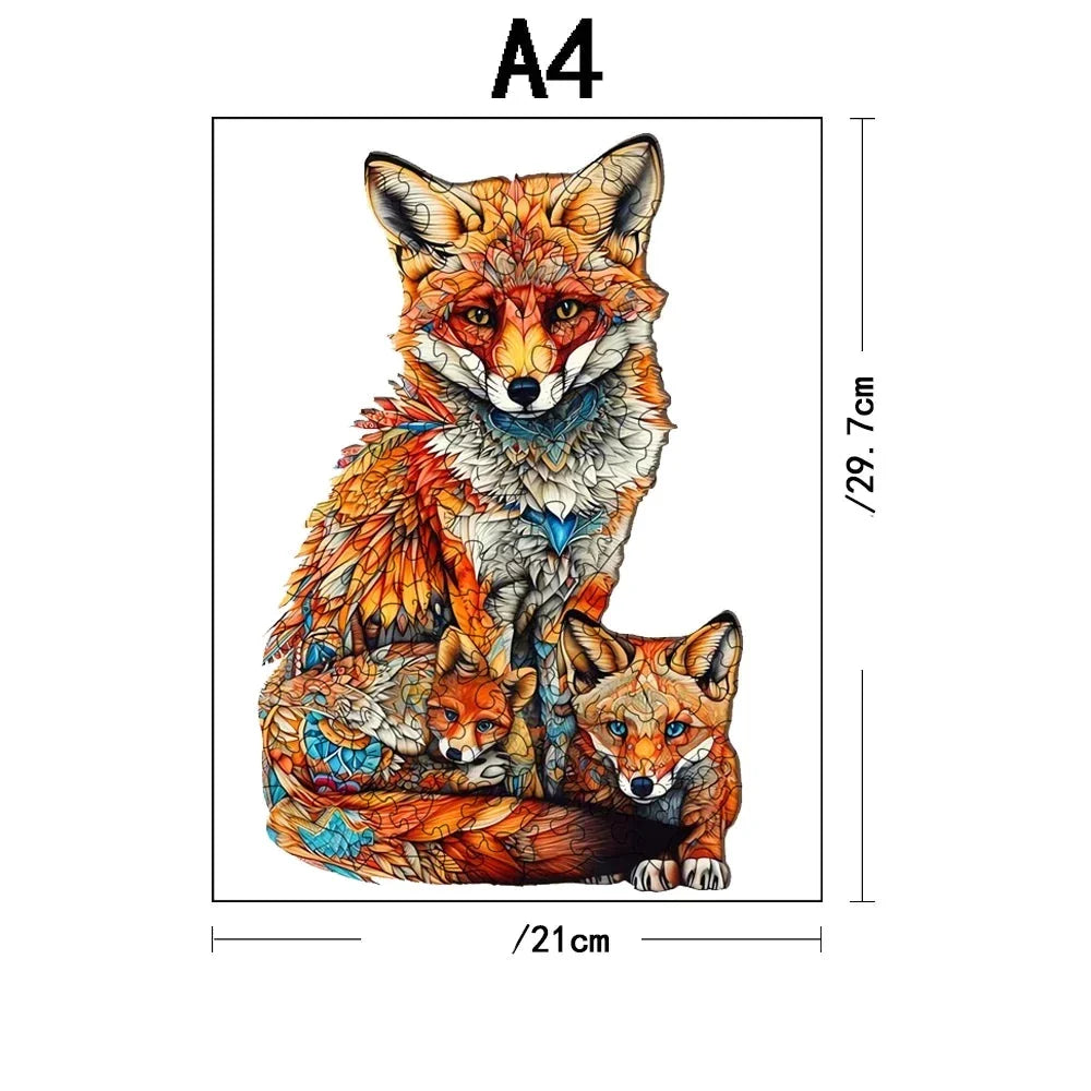 Fuchs mit kleinen Füchsen Holzpuzzle