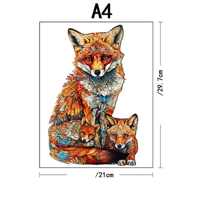 Fuchs mit kleinen Füchsen Holzpuzzle